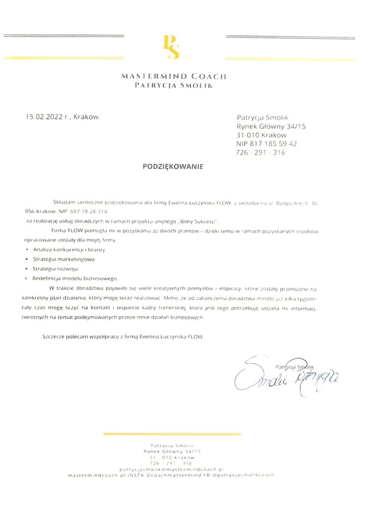 Referencje Smolik Patrycja